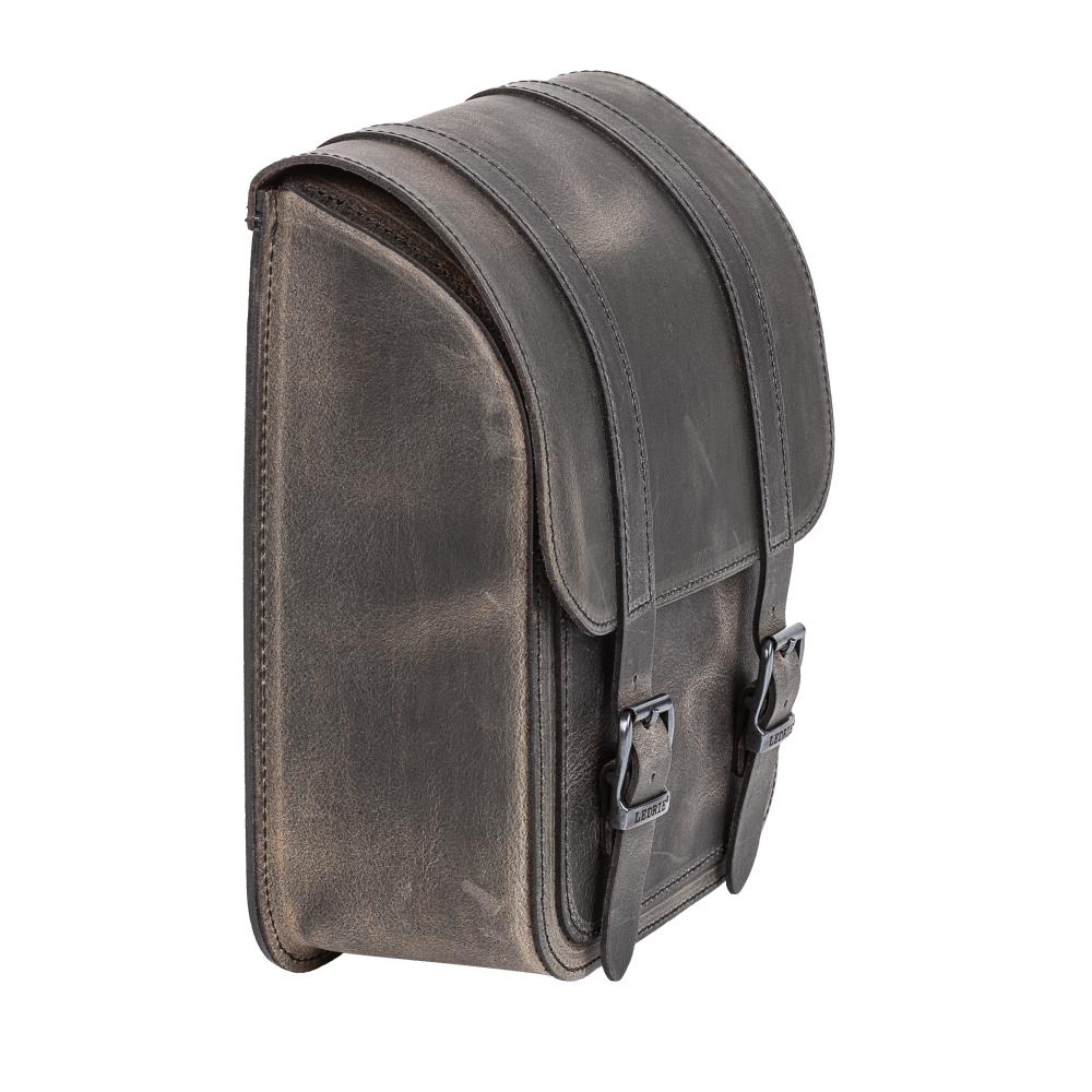 Ledrie swingarm bag straight "left" leather brown W=25xD=13xH=33cm 10 liters for Harley Davidson Softail till 2017/Suzuki/ Yamaha (1 piece)