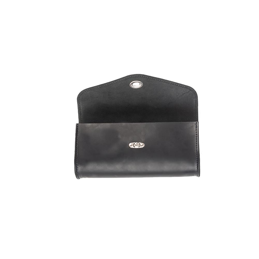 Sacoche frontale de moto Ledrie en cuir noir avec fermeture rotative L = 26cm P = 7,5cm H = 13cm 2 litres (1 pièce)