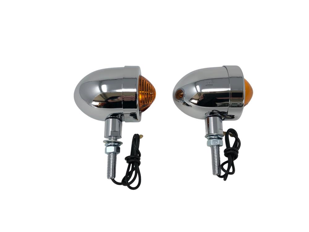 Highway Hawk Turn Signal "Bullet light small" chrome with amber lens /  M8 mounting 12V21W (2 Pcs)