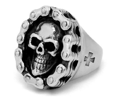 Ring "Skull with Chain" / Size 08 (D=18,1mm) / Silver