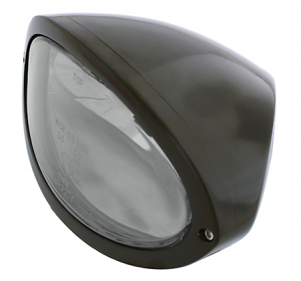 HIGHSIDER headlight IOWA, oval -black/clear glass - lower mounting, H4, 12 V 60/55W E-approved (1 piece)