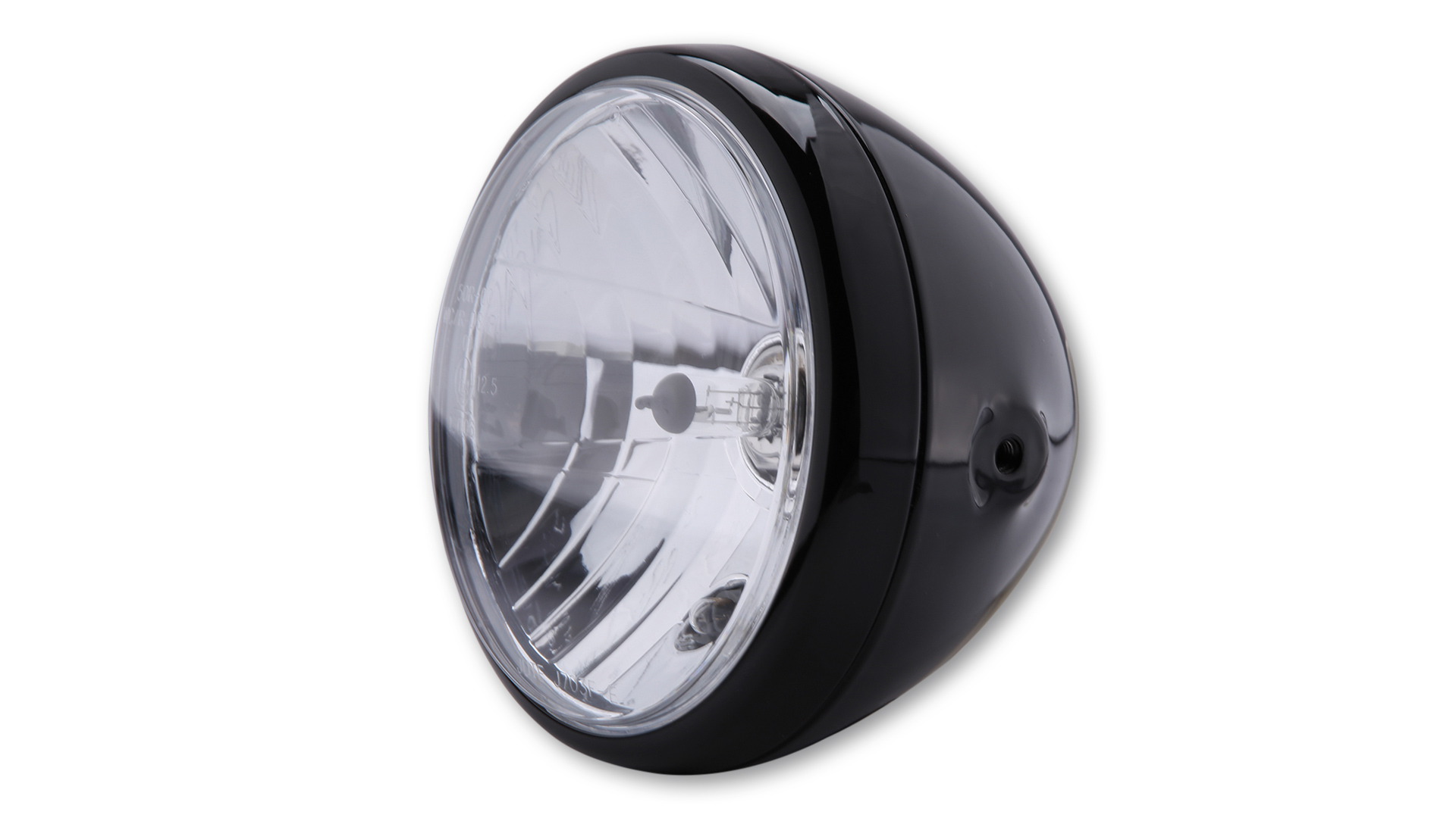 SHIN YO 7 inch headlight RENO, metal housing, clear glass (prismatic reflector), round, side mounting, E-approved