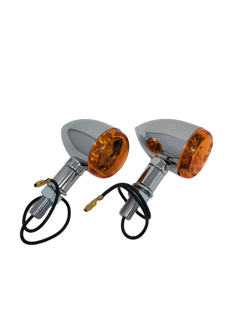 Highway Hawk Turn signals Set "Tech Glide small Smooth" chrome - with E-Mark M10 mounting 12V21W / with amber lens (2 Pcs)