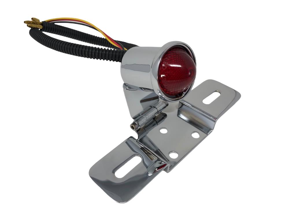 Highway Hawk LED taillight "Shotgun Design 2" with license plate holder and E-mark - chrome (1pc.)