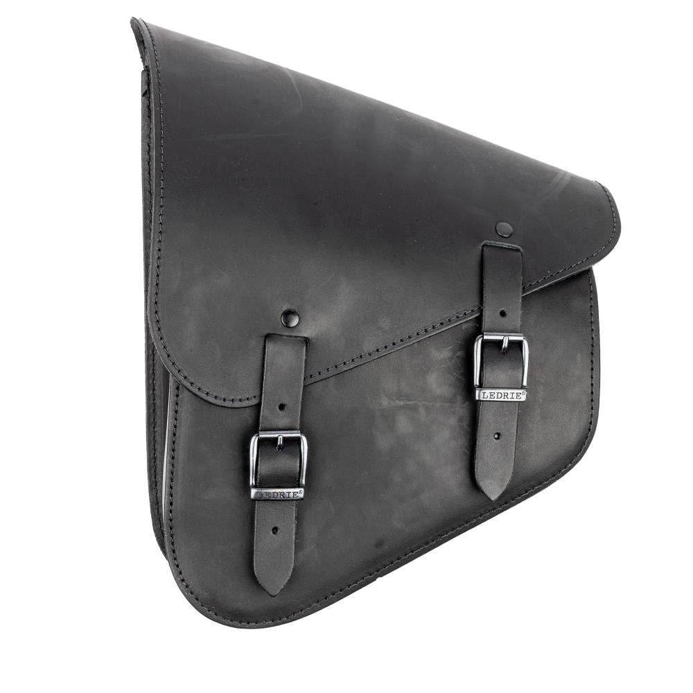 Ledrie swingarm bag "left" 1 piece leather black W=27,5xD=13,5xH=37cm 11 liters for Harley Davidson Softail till 2017/ Suzuki/Yamaha (1 piece)