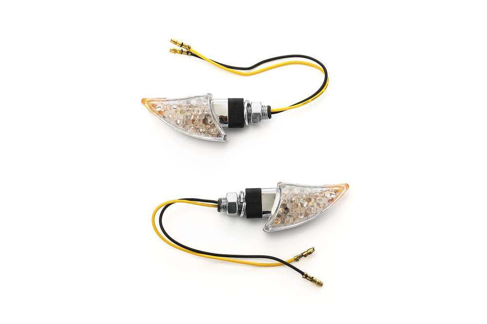 Highway Hawk LED Turn signal set "Shark" in Chrom E-mark M10 mounting Short stem (2 Pcs)