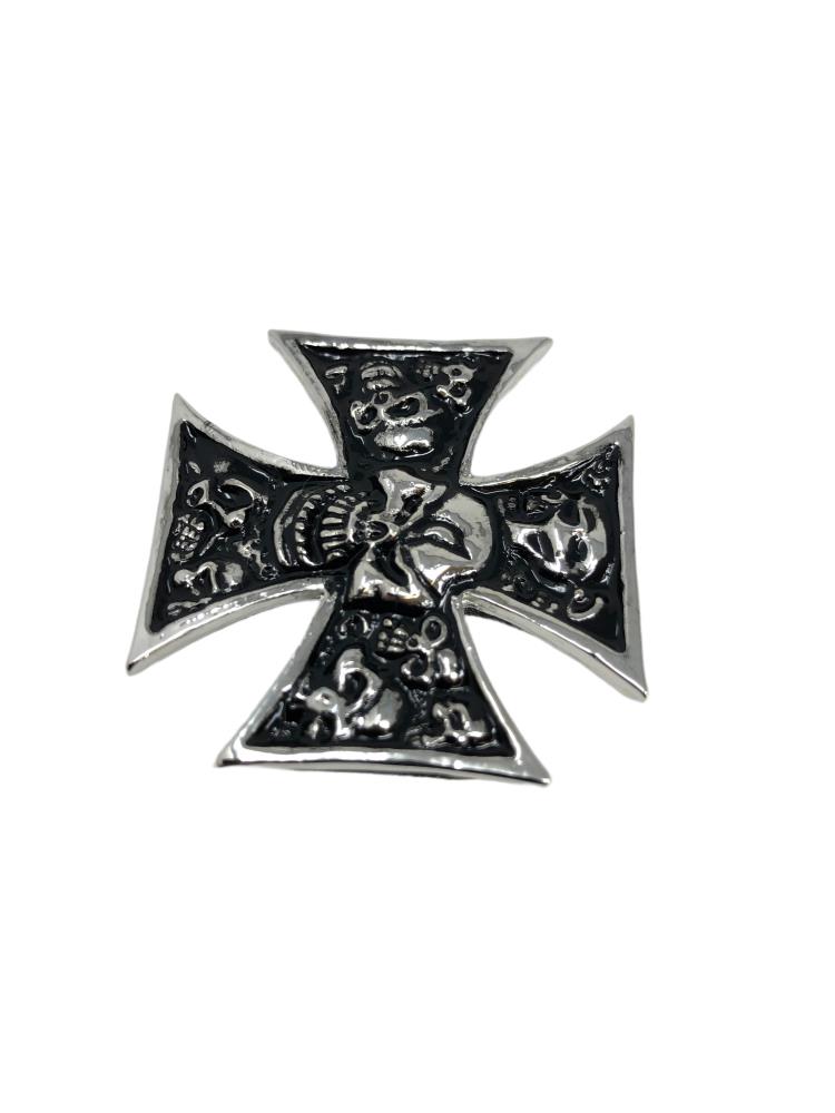 Highway Hawk Emblem "Croix de fer avec crâne" en chrome 4x4 cm à coller