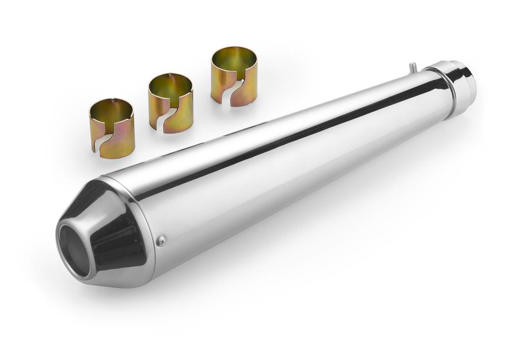 Highway Hawk tubo de escape silenciador "Megaton" cromado para 38 mm a 45 mm de diámetro - longitud 440 mm (1 pieza)