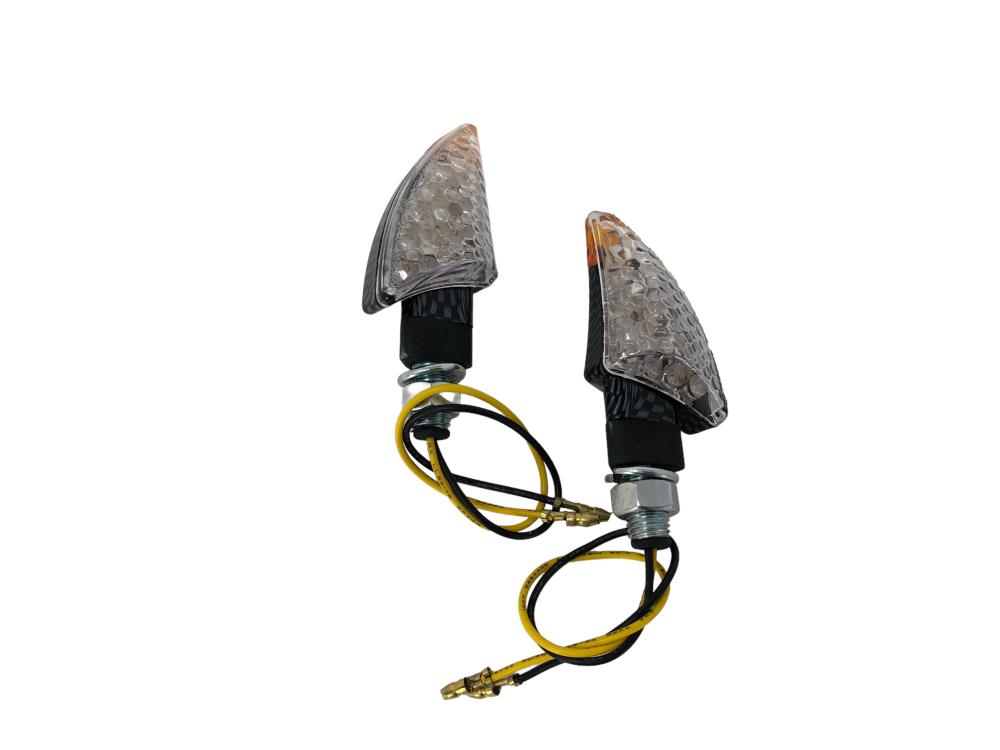 Highway Hawk LED Turn Signal Set "Shark" carbon Optic E-Mark M10 Mounting Short Stem (2 pcs)