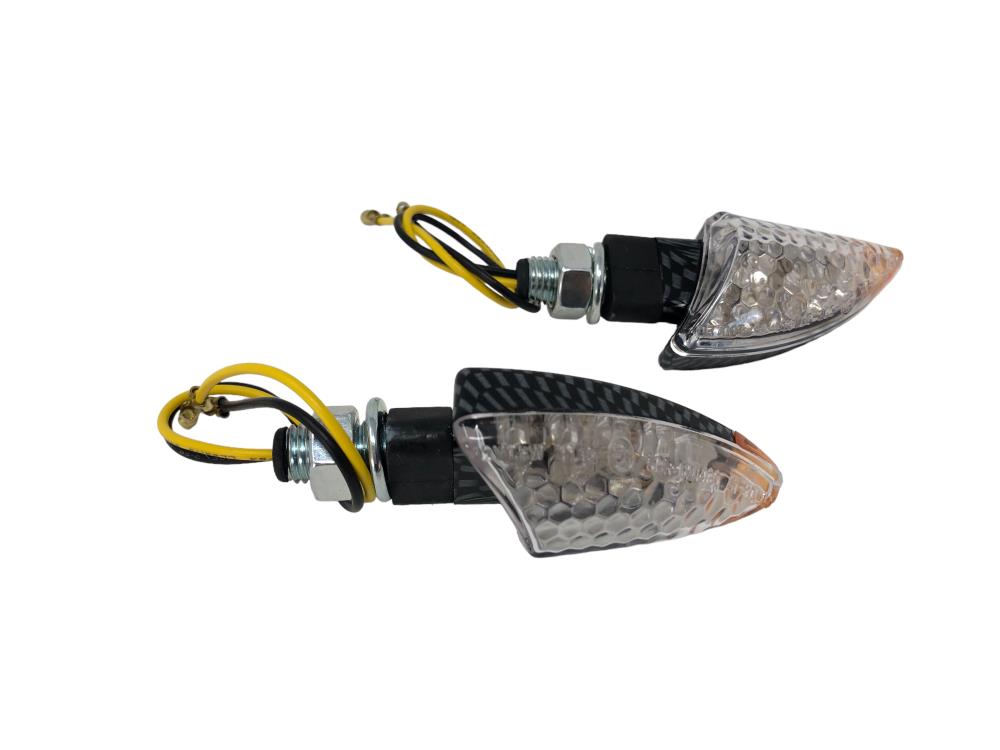 Highway Hawk LED Set di indicatori di direzione "Shark" in carbonio Optic E-Marking M10 Montaggio Stelo corto (2 pz)
