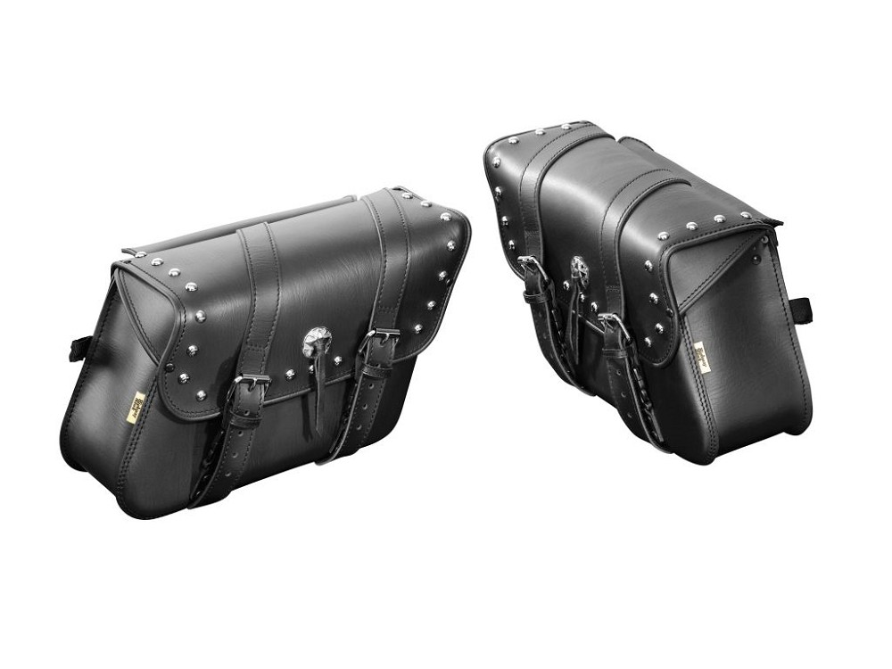 Set di borse da sella Highway Hawk "Houston" in nero in vera pelle con rivetti H=26cm L=36cm P=14cm