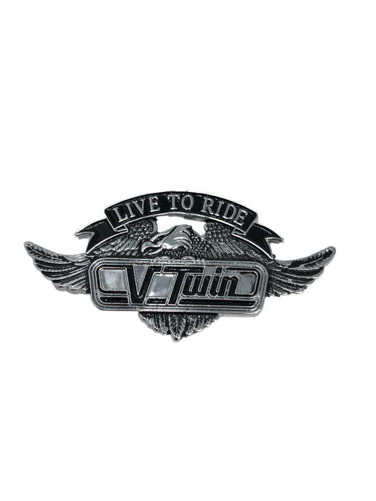 Highway Hawk Emblem V Twin "Live to Ride" avec emblème d'aigle 55mm de large à coller