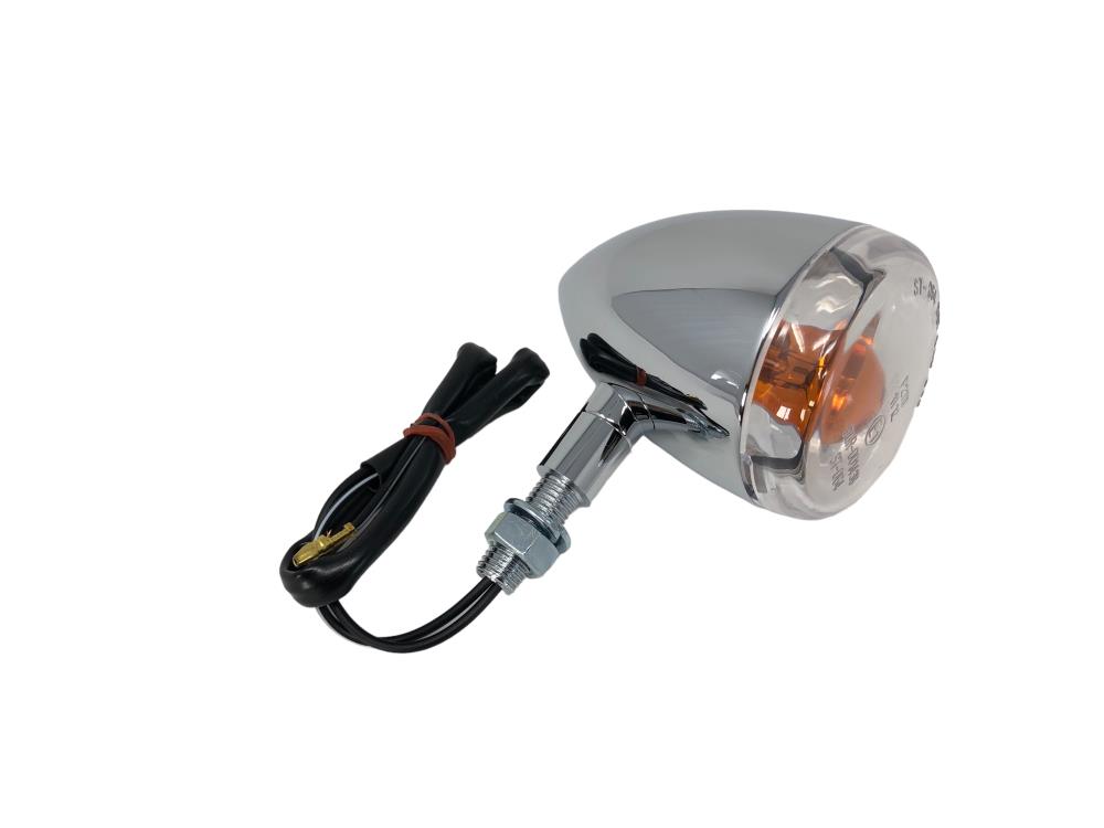 Highway Hawk Turn signal "HD-Style" Chrome E-mark 12V21W White lens/ Amber bulb M8 mounting (1 Pc)
