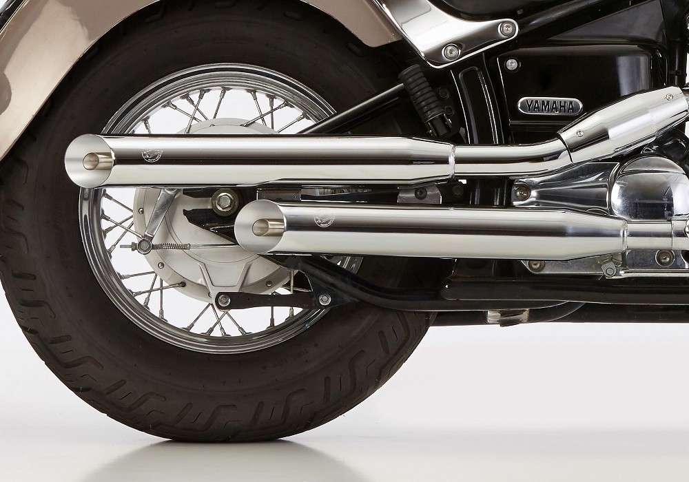 Exhaust system Falcon Slip On System "Cromo Line - Slash Cut" Yamaha XVS 1100 Drag Star and Classic with EG-BE