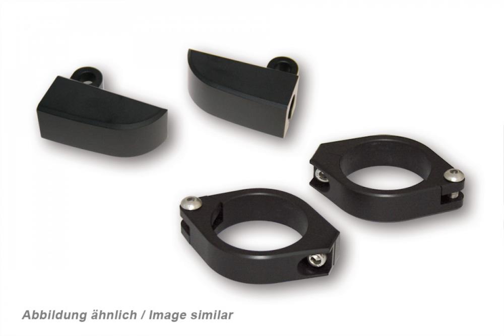 Juego de soportes de intermitentes Highsider CNC de aluminio negro para intermitentes con perno roscado M8 / d= 35 mm a 37 mm (1 juego)