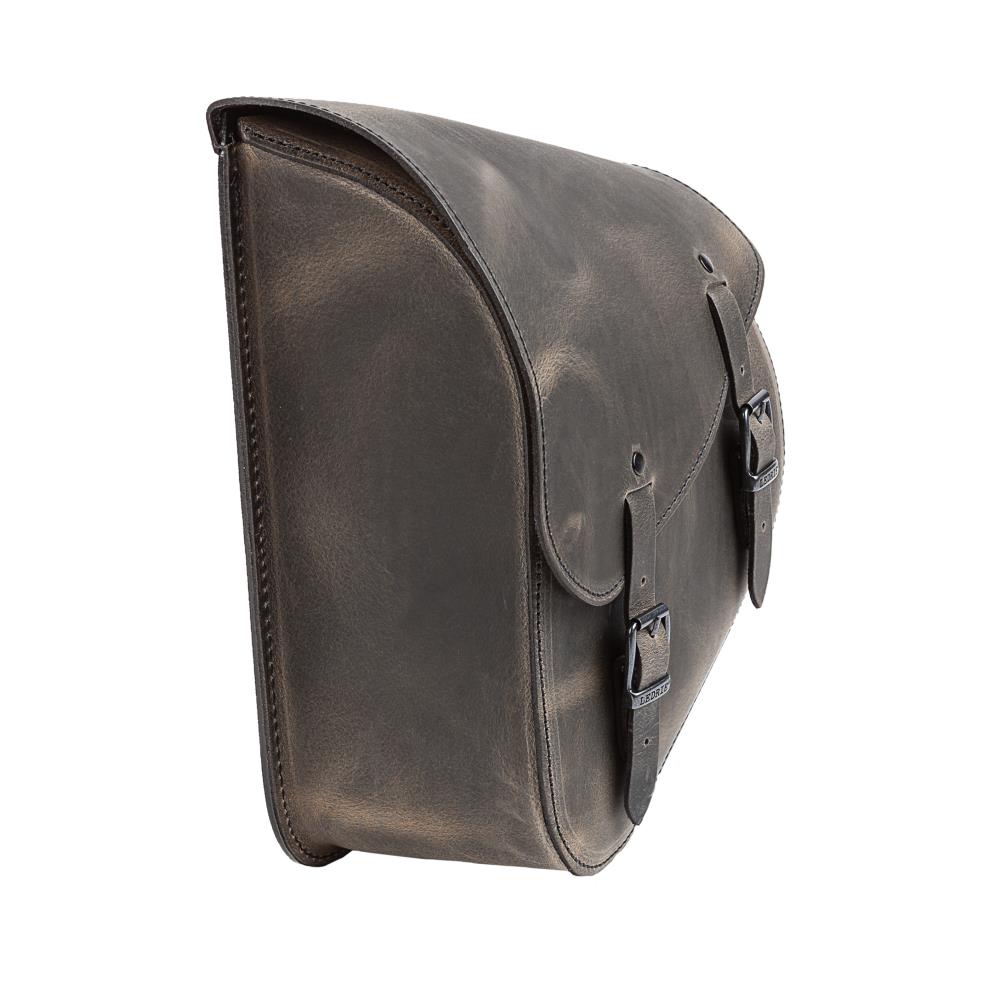 Ledrie swingarm bag "left" leather brown W=26xD=13,5xH=35/15cm 9 liters for Harley Davidson Softail till 2017/ Suzuki/Yamaha (1 piece)