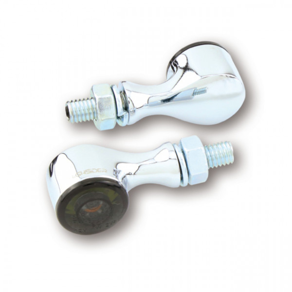 HIGHSIDER "APOLLO CLASSIC" LED turn signals for front and rear - chrome aluminum housing, tinted glass, E-approved (1 set)