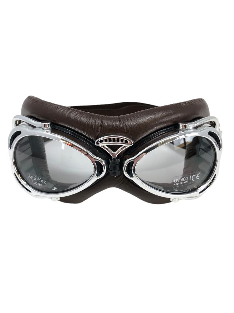 Les lunettes de moto Hawk "Dakota" marron avec monture chromée