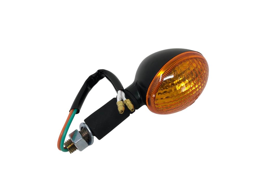 Highway Hawk Turn signal "Large Cateye" in black with Amber lens and E-Mark / M10 mounting 12V10W (1 Pc)