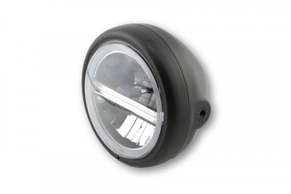 HIGHSIDER 5 3/4 inch LED headlight PECOS TYPE 6 with TFL, black - mounting on the side , E-tested (1 piece)