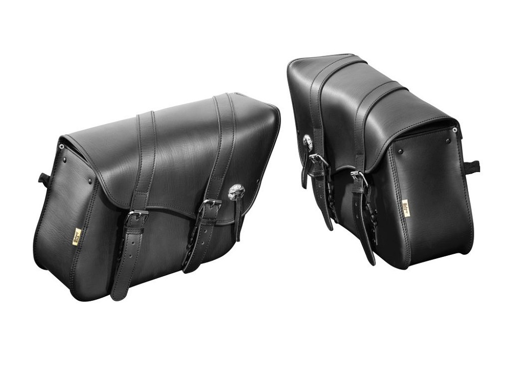 Highway Hawk Saddle Bag Set (2 pieces) "Indiana" in black real leather  H = 30cm L = 50cm D = 16cm