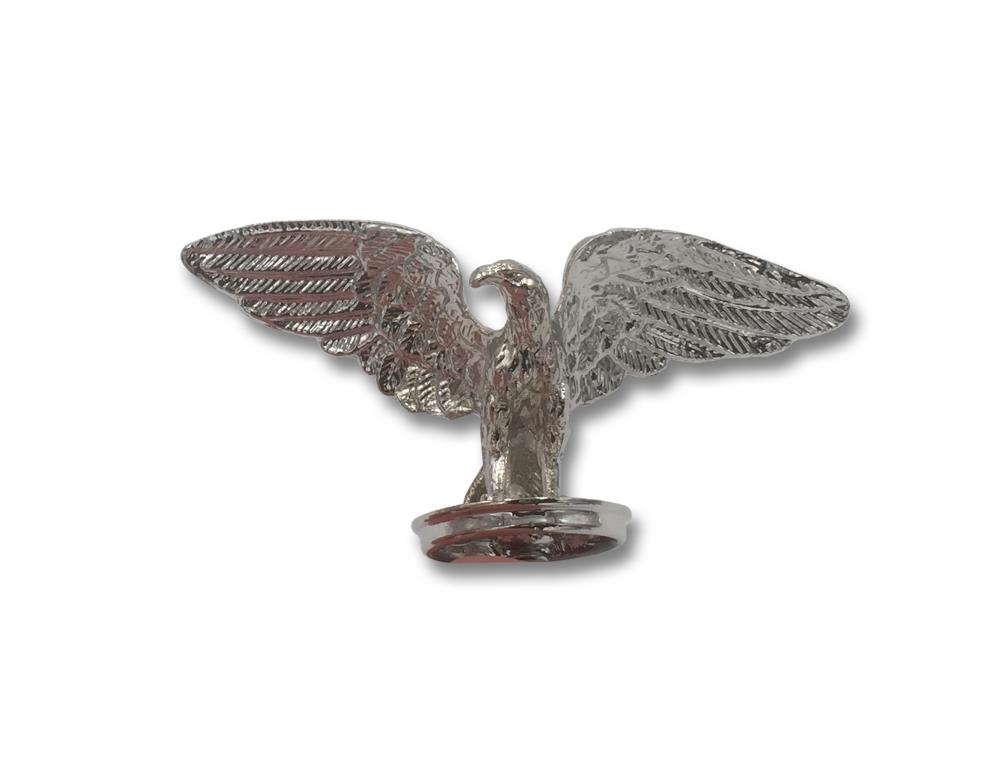 Ornamento per moto "Standing Hawk Wide Wings" alto 6 cm in cromo