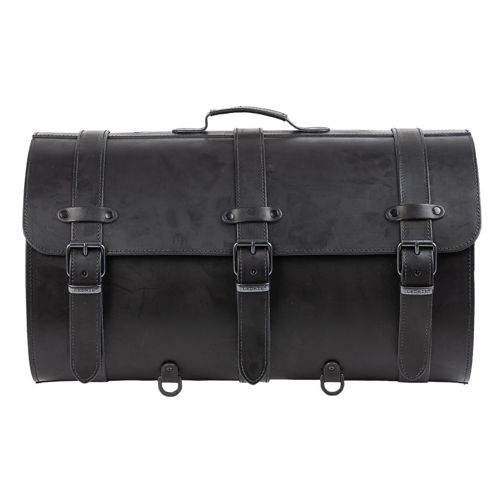 Ledrie valise moto "extra grande" en cuir noir avec boucles L = 60cm P= 35cm H= 34cm 67 litres (1 pièce)