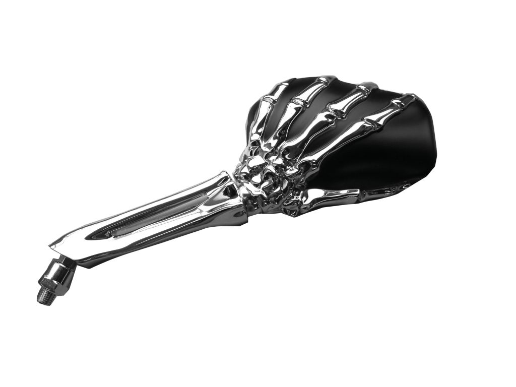 Juego de espejos Highway Hawk "Skeleton Hand" negro - cromado, M10x1,25 con adaptador Yamaha + HD (2 piezas) con marca E