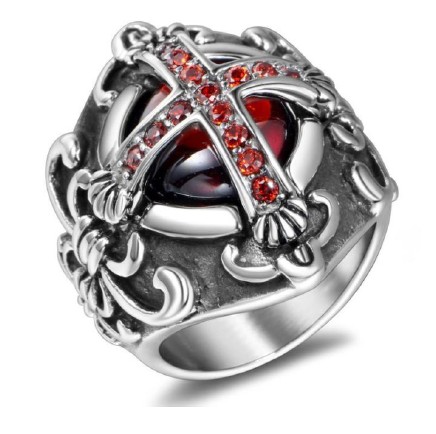 Ring "Cross Diamonds Red" / Size 09 (D=18,9mm) / Silver