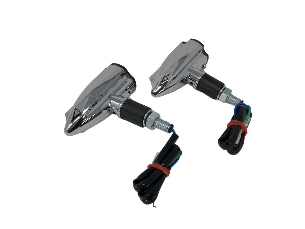 Highway Hawk Jeu de clignotants à LED "Stream" avec E-Mark - chrome - verre teinté / filetage M8 (2 pièces)
