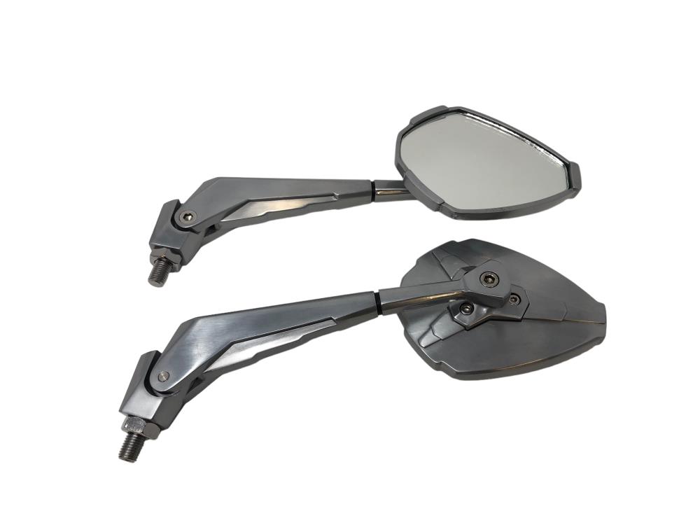 Set di specchietti per moto Highway Hawk "Hydro" Alluminio spazzolato M10x1,25 + adattatore Yamaha (2 pezzi)