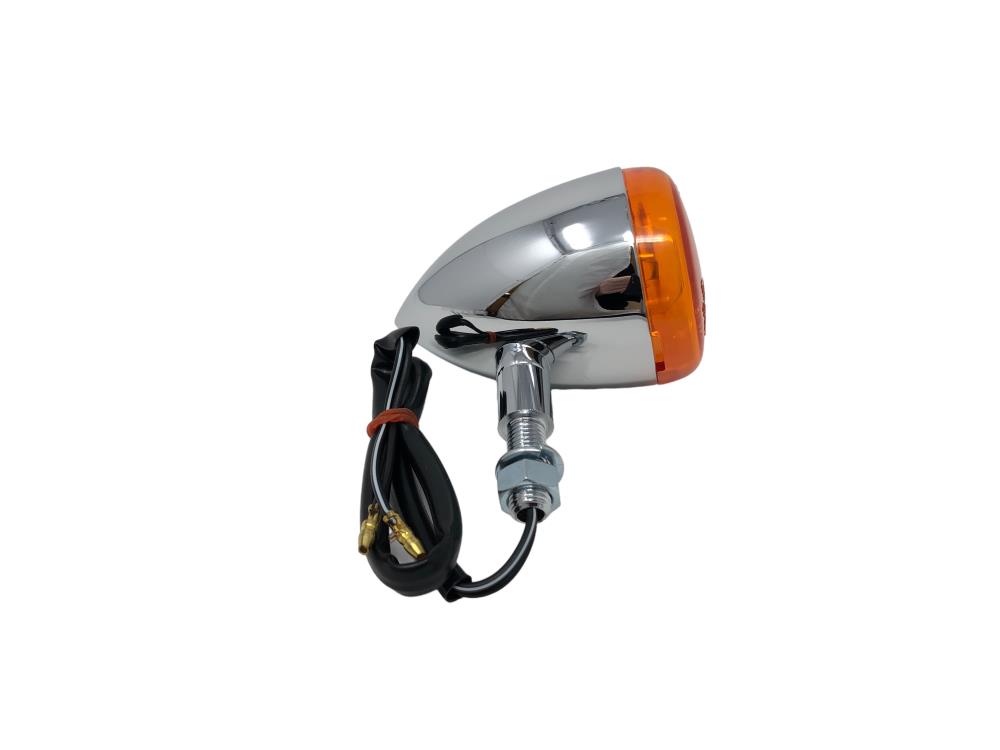 Highway Hawk Turn signal "Tech Glide large Smooth" chrome with E-mark /with Amber lens / M10 mounting 12V21W (1 Pc)