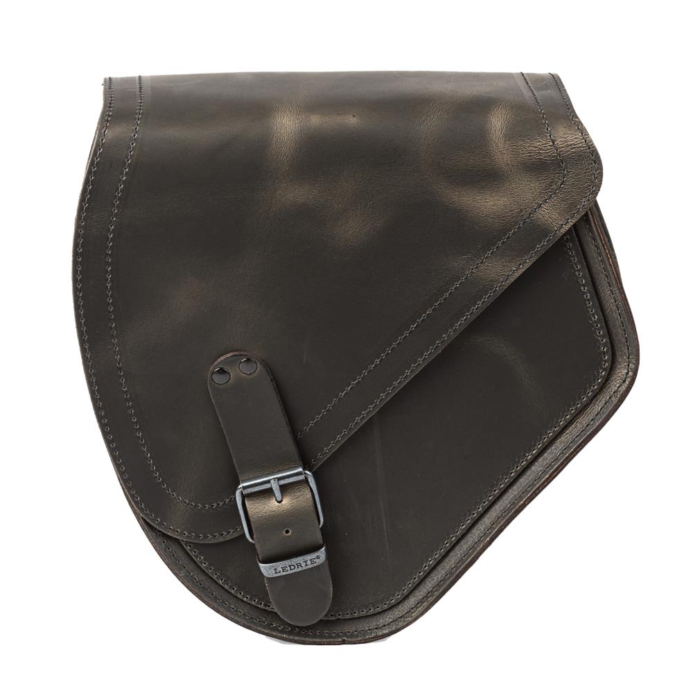 Ledrie swingarm bag round "left" leather brown W=34,5xD=14xH=37/20cm 9 liters for Harley Davidson Softail till 2017/Suzuki/Yamaha (1 piece)