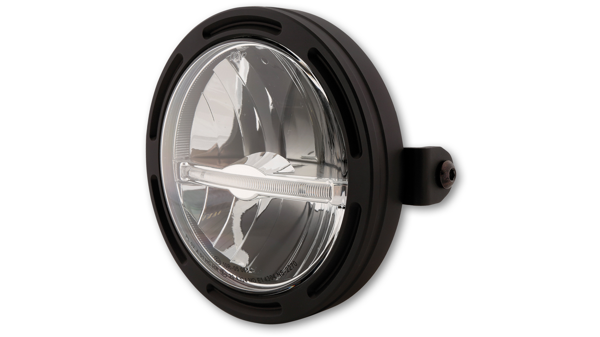 5 3/4 pulgadas Faro principal LED FRAME-R2 JACKSON con barra de luz de estacionamiento (Light guide system), redondo, negro. Disponible con montaje lateral o inferior, E-approved.