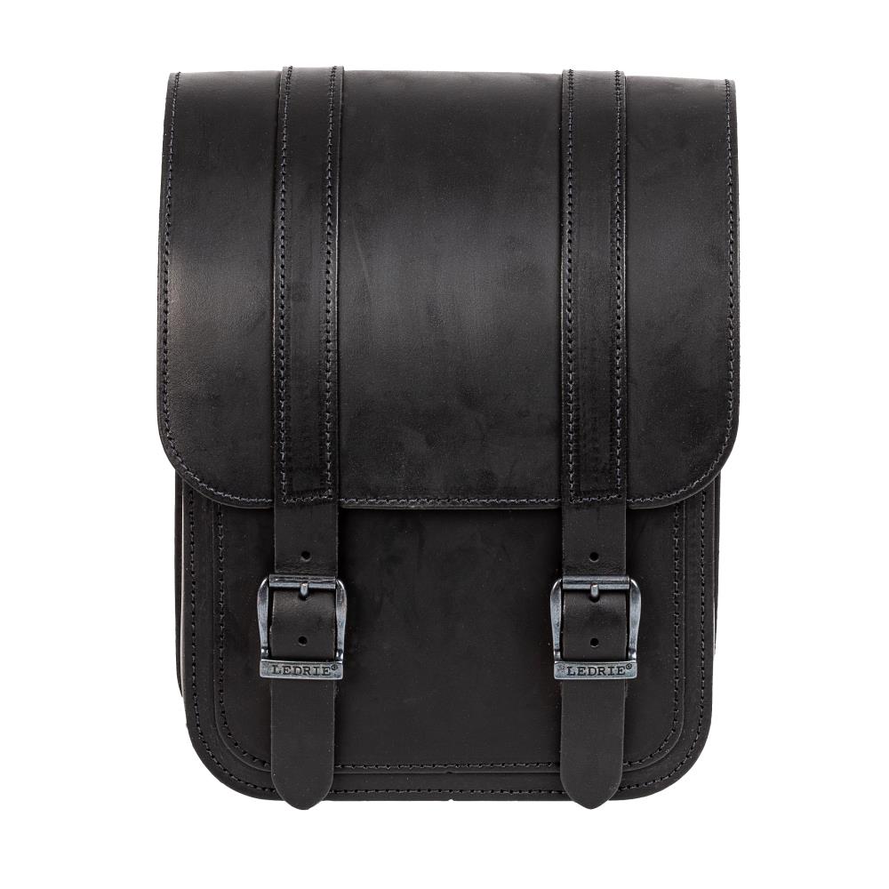 Ledrie swingarm bag straight "left" leather black W=25xD=13xH=33cm 10 liters for Harley Davidson Softail till 2017/Suzuki/ Yamaha (1 piece)