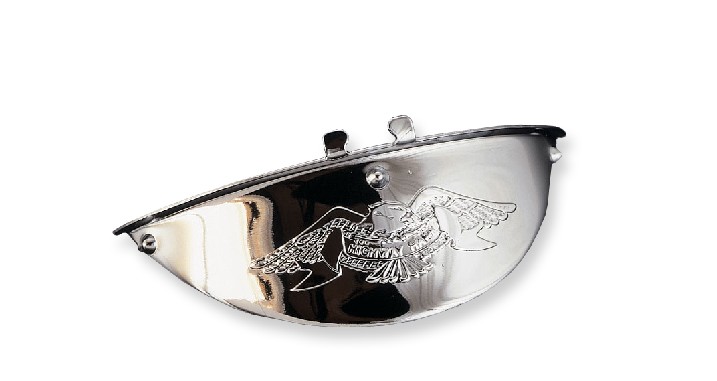 Highway Hawk Headlight Visor "Live to Ride"  in chrome for Headlights with 140mm (5,5") diameter