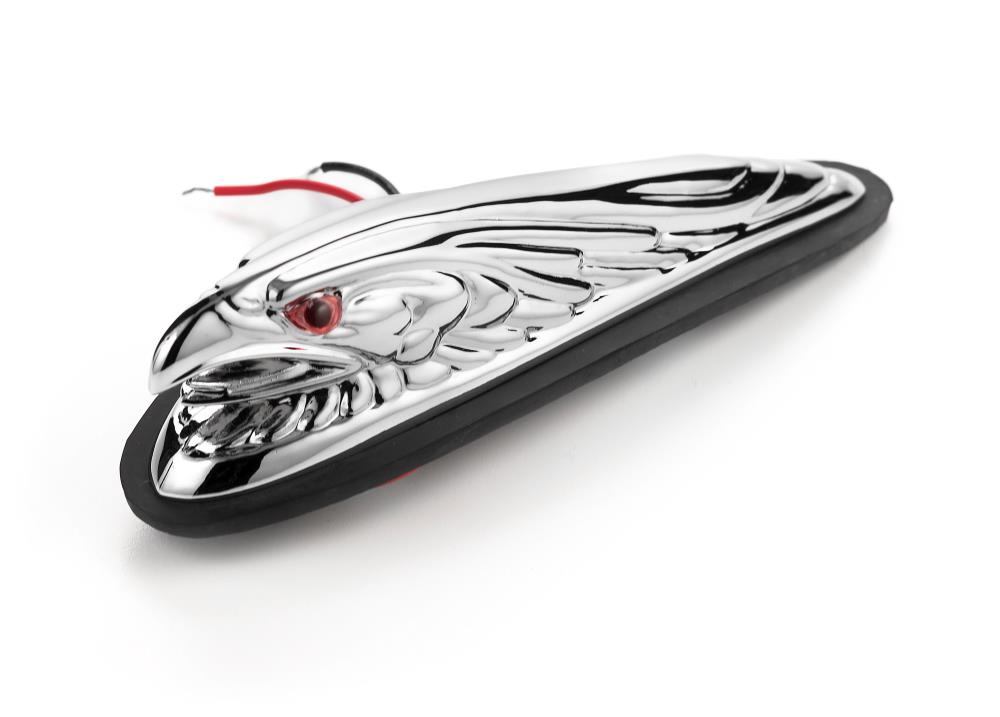 Highway Hawk Motorcycle Ornament/ Figure "Tête d'aigle" de 12 cm de long en chrome avec lumière 12V5W