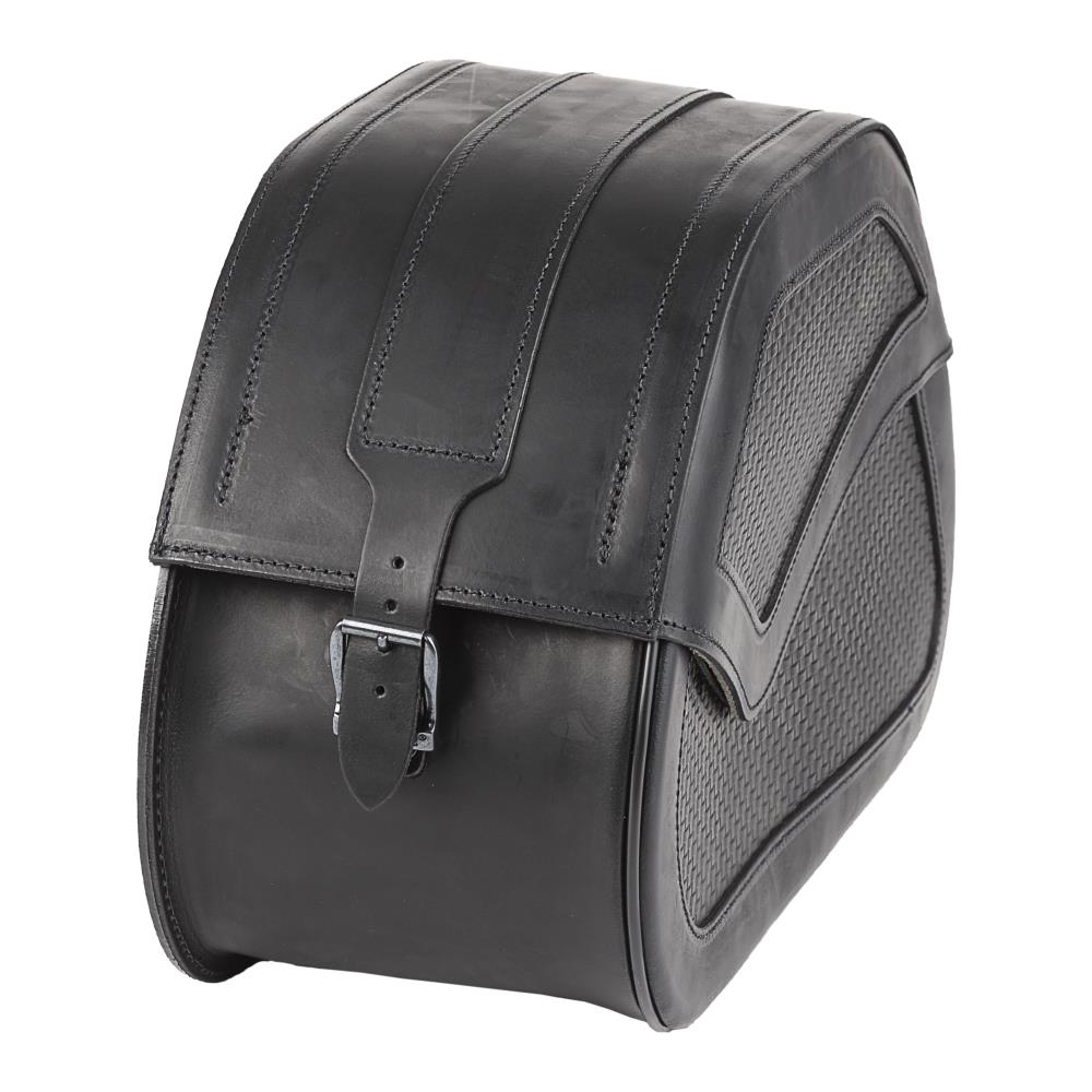 Ledrie saddlebags "Rigid" leather basket weave look black with buckles W = 56cm D= 18,5cm H= 32cm 27 liters (1 Set)