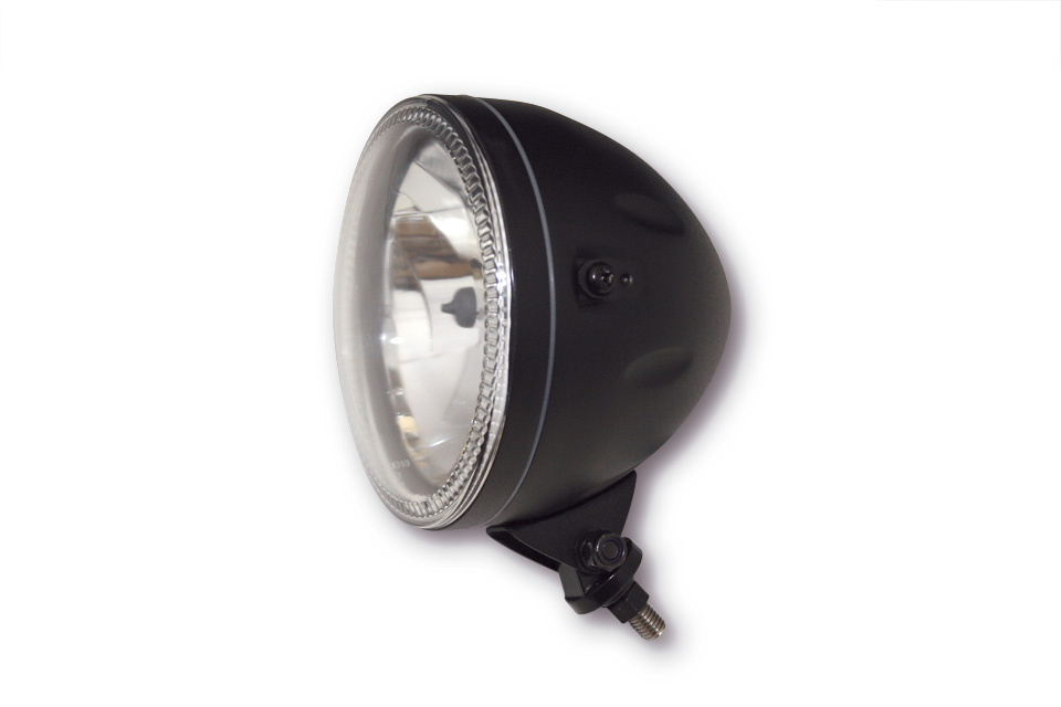 HIGHSIDER Faro principal de 5 3/4 pulgadas SKYLINE con anillo de luz de estacionamiento LED, carcasa metálica negra, H4, 12V 60/55 W, montaje inferior, homologado E.