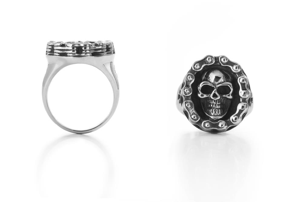 Highway Hawk Ring Signet Ring "Skull with Chain" Stainless Steel Polished