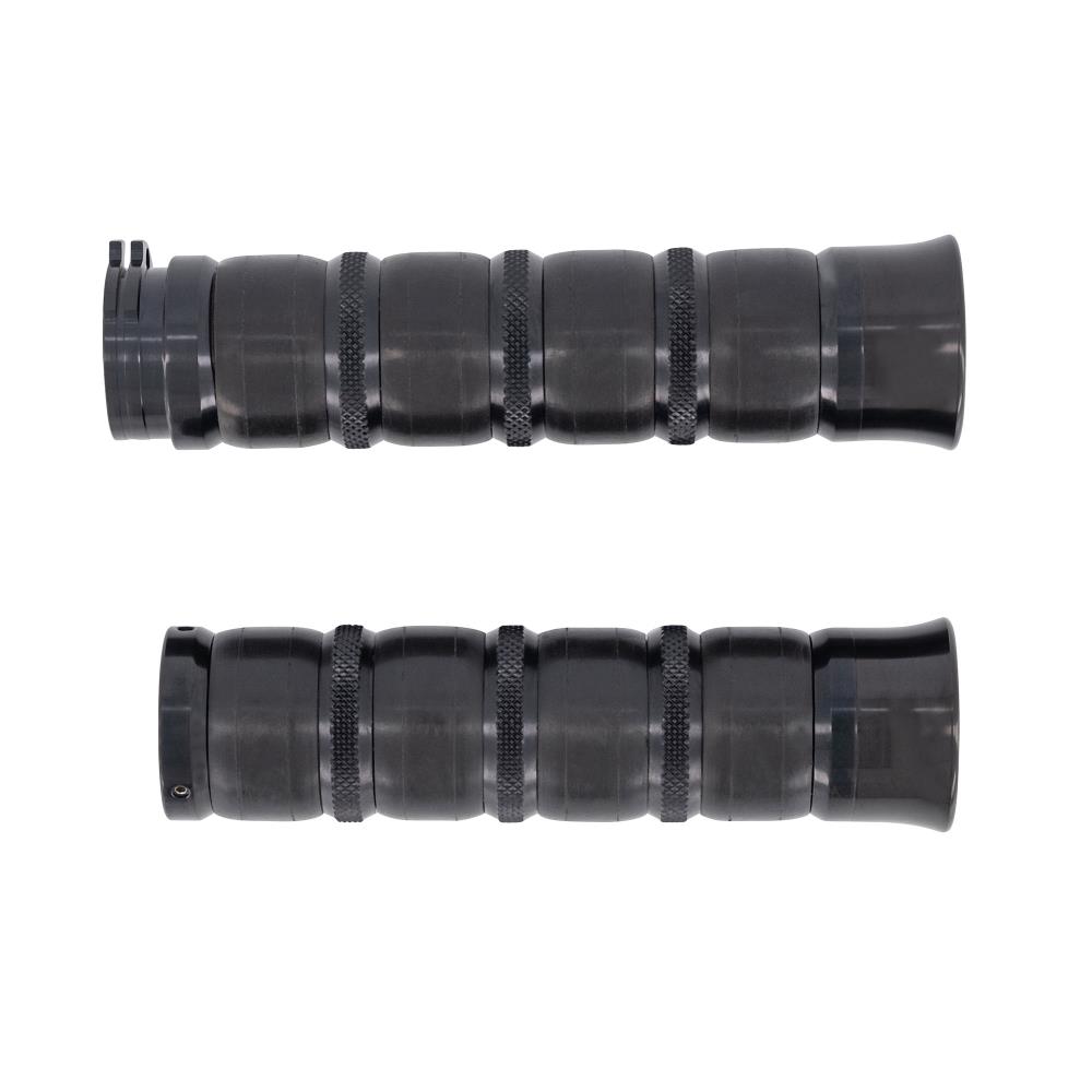 Highway Hawk Handgrips "Alu Black" for 1" (25,40 mm) handlebars with throttle assembly - with removable end-caps