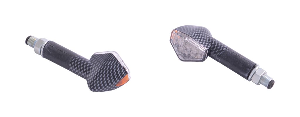 Juego de intermitentes LED Highway Hawk "Hexagon" óptica carbono E-mark rosca M10 12V1W (2 piezas)