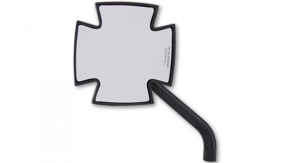 Highway Hawk HIGHSIDER mirror IRON CROSS black aluminum, for HD models - including extra adapter for Harley Davidson and for Yamaha - E-tested (1 set)