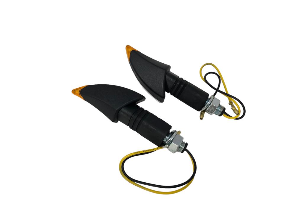 Highway Hawk LED Turn signal set "Shark" in black E-mark M10 mounting long stem (2 Pcs)
