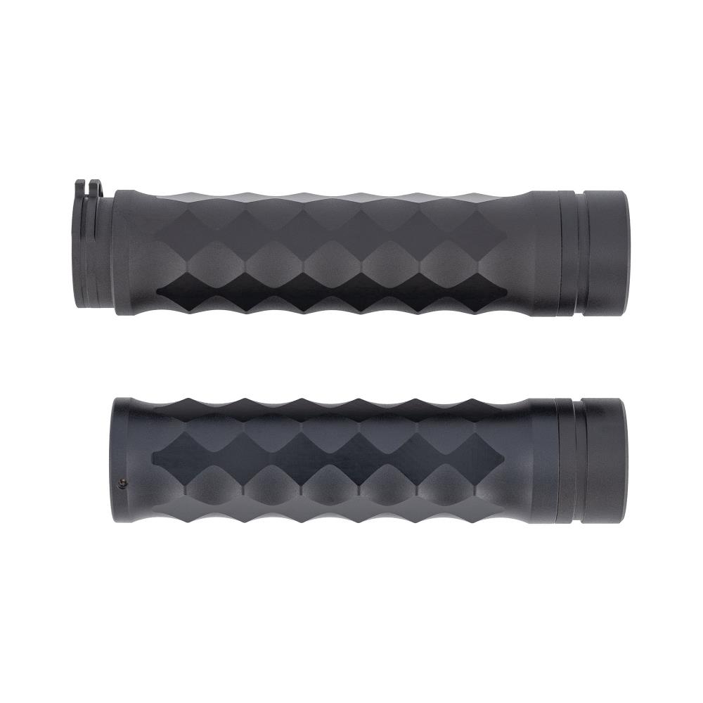 Highway Hawk Handgrips "Diamonds black" for 1" (25,40 mm) handlebars with throttle assembly - with removable end-caps