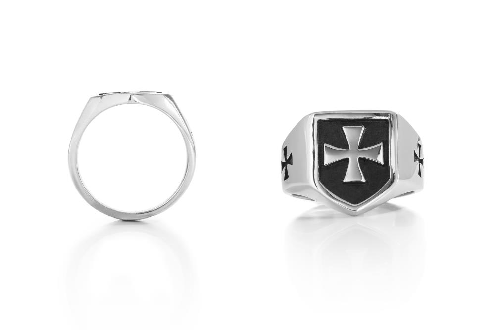 Highway Hawk Ring Signet Ring "Iron Cross" Stainless Steel Polished