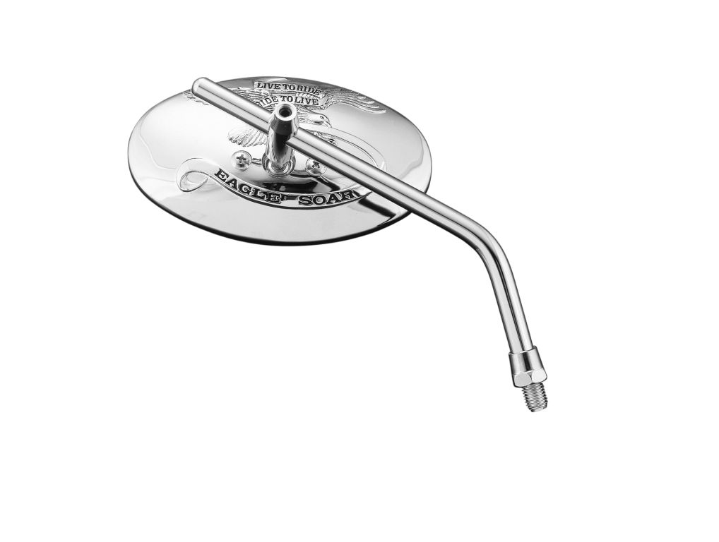 Highway Hawk motorcycle mirror "oval live to ride" for L or R in chrome, M10x1,25 without Yamaha adapter (1 piece)
