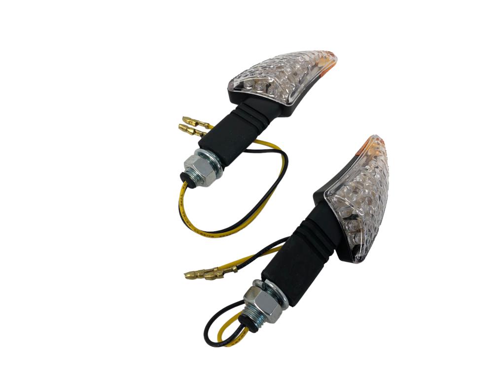 Highway Hawk LED Turn signal set "Shark" in black E-mark M10 mounting long stem (2 Pcs)