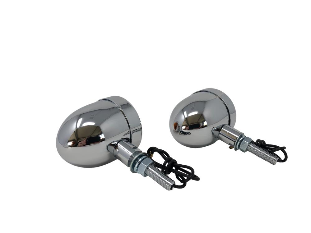 Highway Hawk Turn Signal "Bullet light small" chrome with amber lens /  M8 mounting 12V21W (2 Pcs)