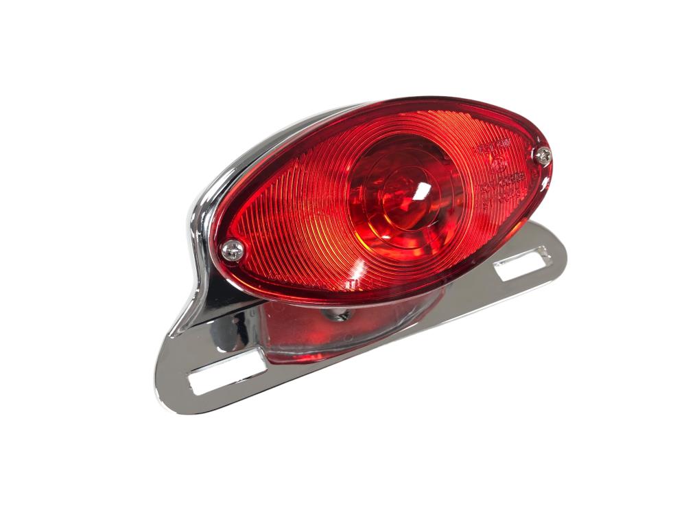 Highway Hawk rear light "Cateye" with E-mark and license plate holder in chrome (1 pc.)